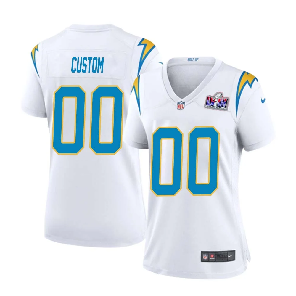 Woman Custom White Los Angeles Chargers Super Bowl LVIII Game Jersey -