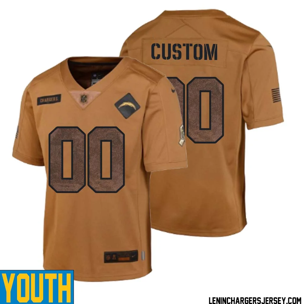 Youth Custom Brown Los Angeles Chargers 2023 Salute To Service Limited Jersey -