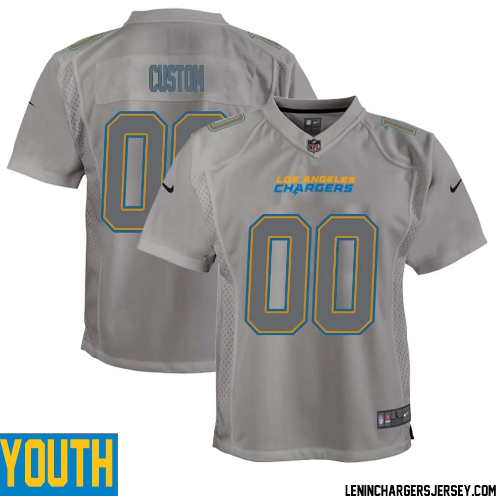 Youth Custom Gray Los Angeles Chargers Atmosphere Fashion Game Jersey -
