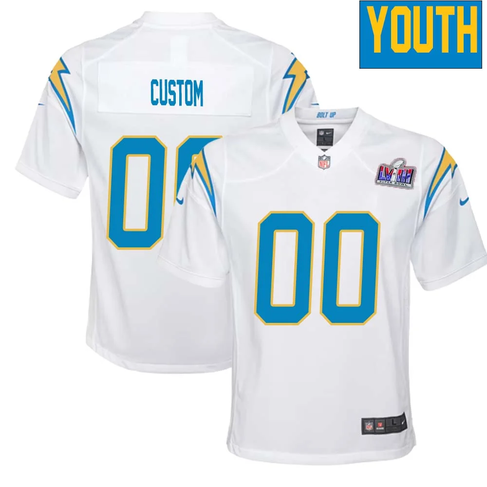 Youth Custom White Los Angeles Chargers Super Bowl LVIII Game Jersey -