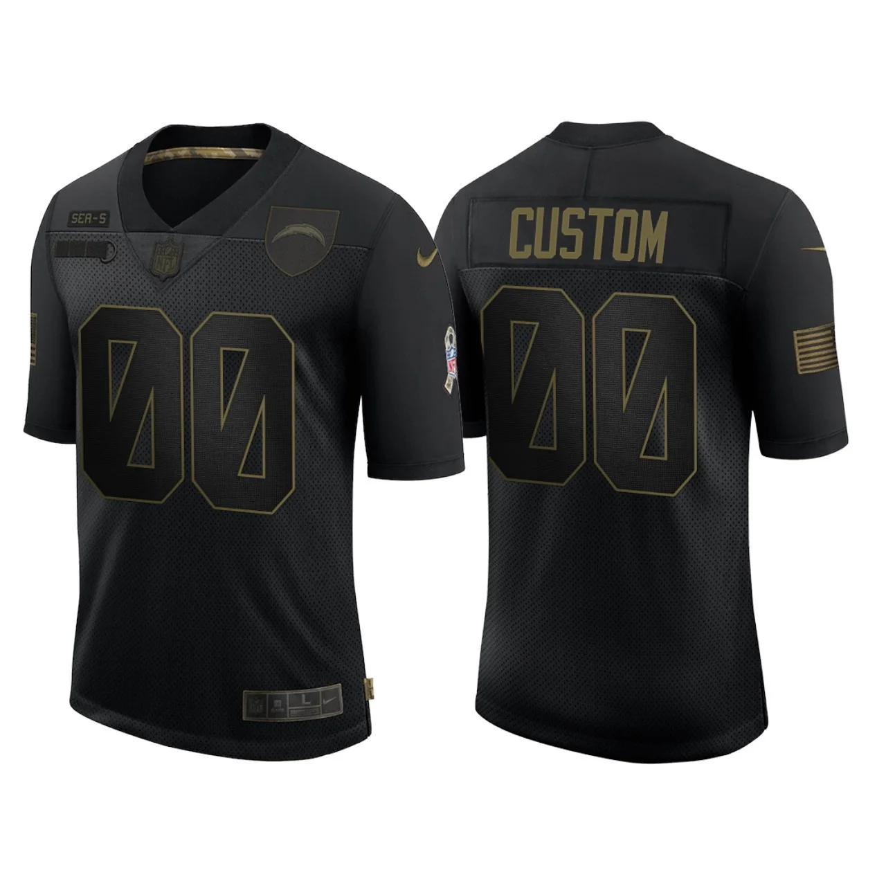 Youth's Custom Los Angeles Chargers 2020 Salute To Service Limited Jersey - Black -