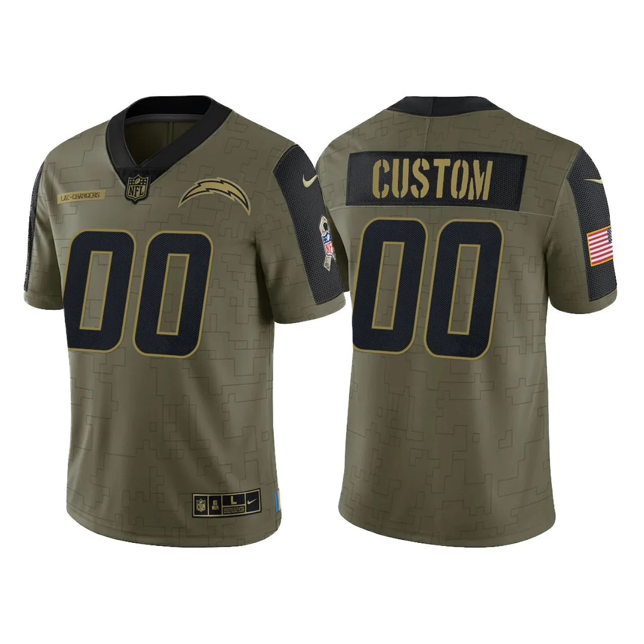 Youth's Custom Los Angeles Chargers 2021 Salute To Service Limited Jersey - Olive -