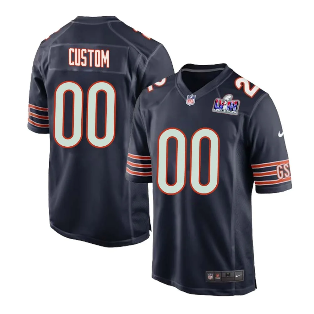 Men Custom Chicago Bears Super Bowl Home Game Team Colour Jersey - Navy -