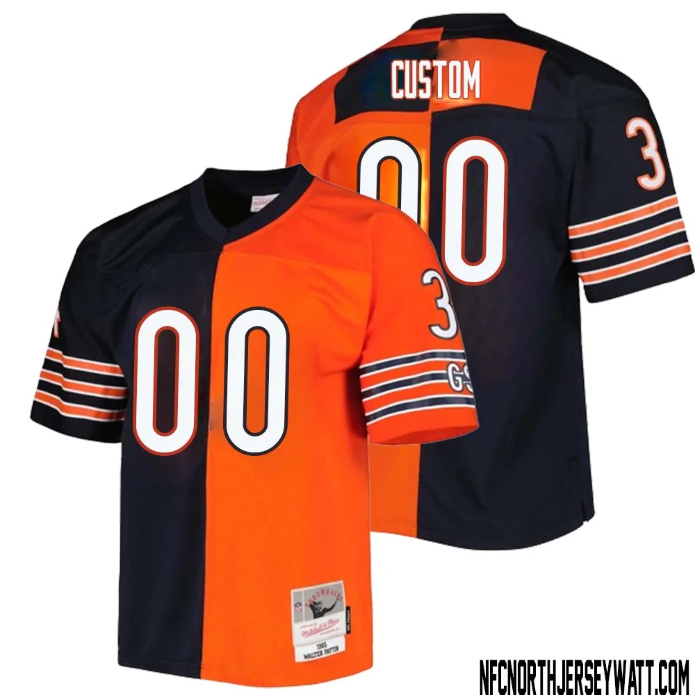 Men Custom Mitchell & Ness Navy-Orange Chicago Bears 1985 Split Legacy  Jersey