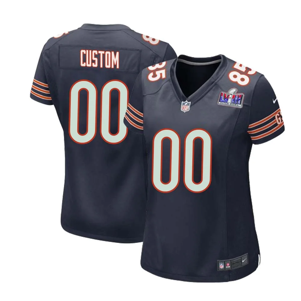 Woman Custom Chicago Bears Super Bowl Home Game Team Colour Jersey - Navy -