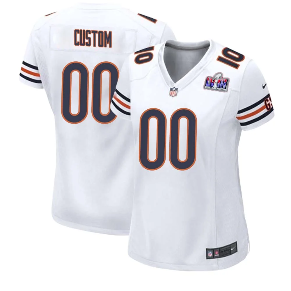 Woman Custom White Chicago Bears Super Bowl LVIII Game Player Jersey -