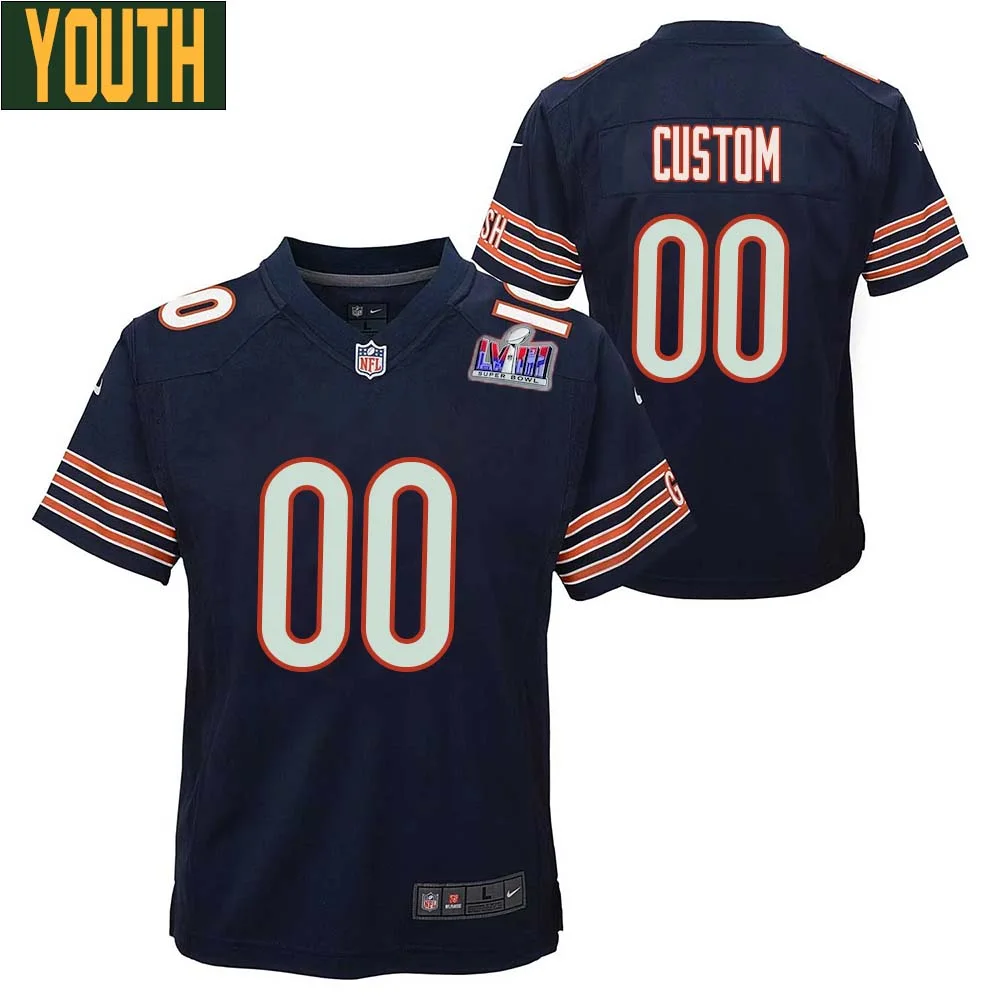 Youth Custom Chicago Bears Super Bowl Home Game Team Colour Jersey - Navy -