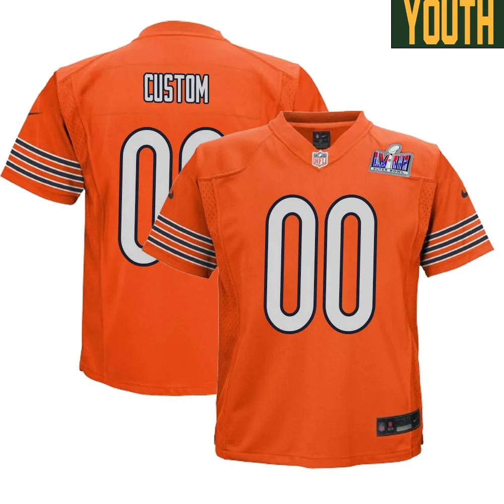 Youth Custom Orange Chicago Bears Super Bowl Alternate Game Player Jersey -