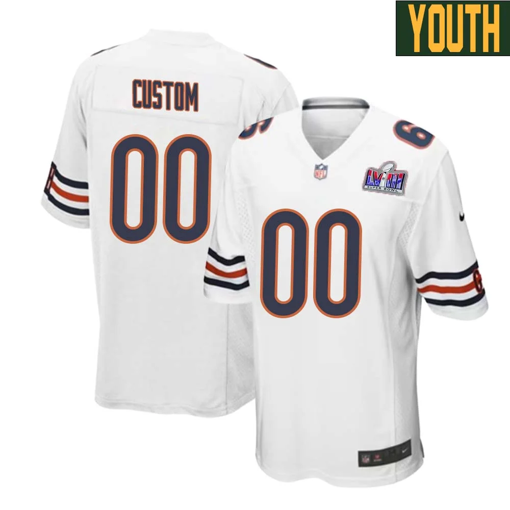 Youth Custom White Chicago Bears Super Bowl LVIII Game Player Jersey -