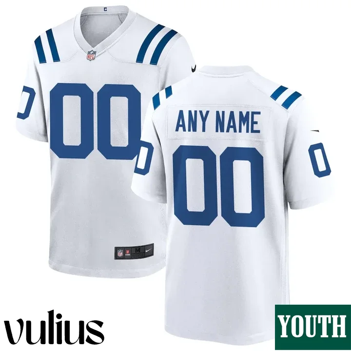 Custom Colts Jersey, White Youth's Jersey, Road Custom Jersey -