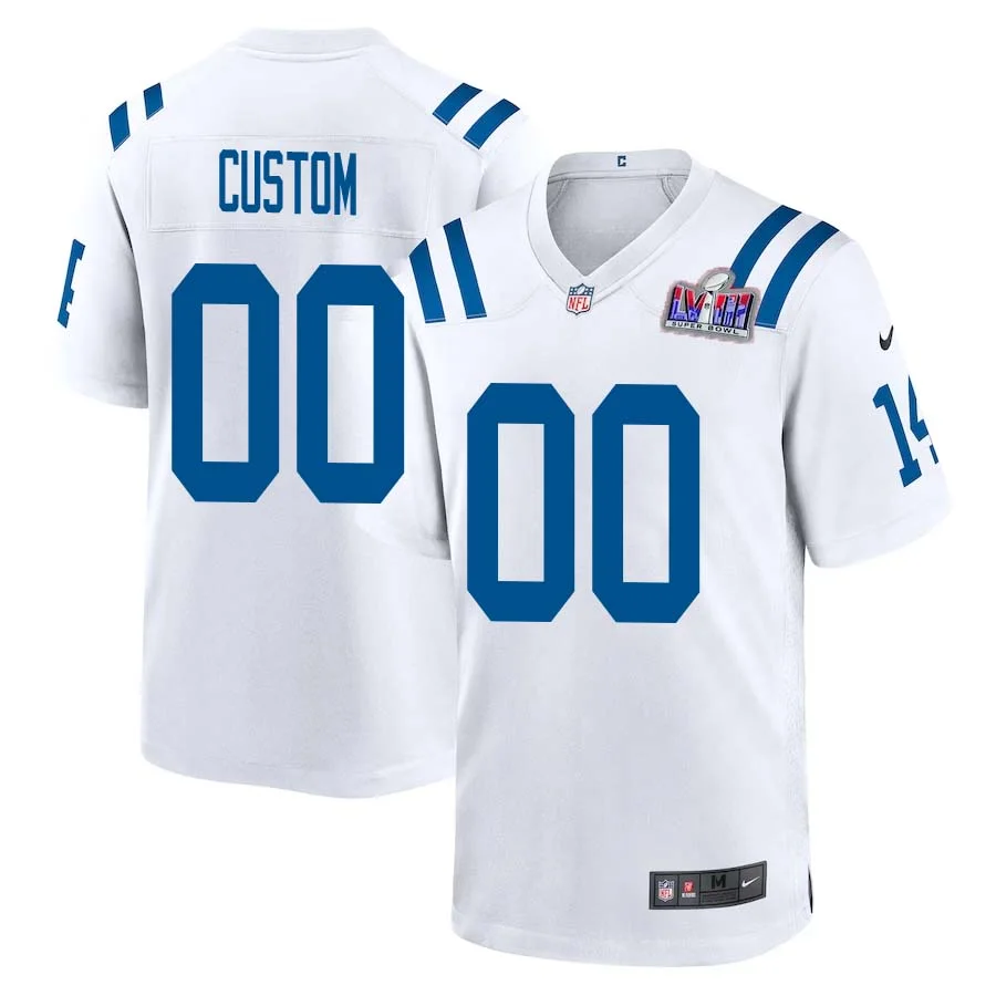 Men Custom White Indianapolis Colts Super Bowl LVIII Away Game Player Jersey -