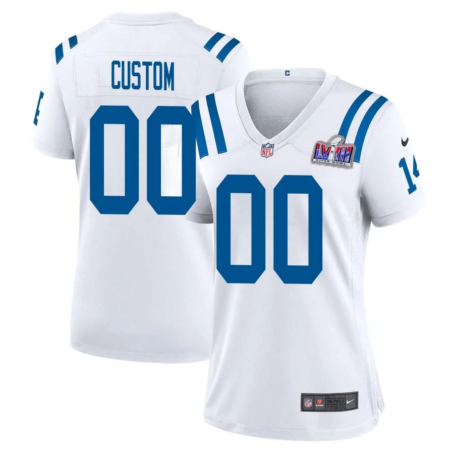 Woman Custom White Indianapolis Colts Super Bowl LVIII Away Game Player Jersey -