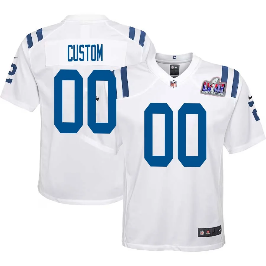 Youth Custom White Indianapolis Colts Super Bowl LVIII Away Game Player Jersey -