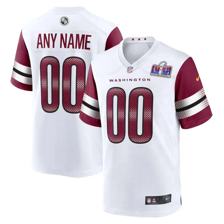 Custom Men Washington Commanders Super Bowl LVIII Away Game Custom Player Jersey - White -