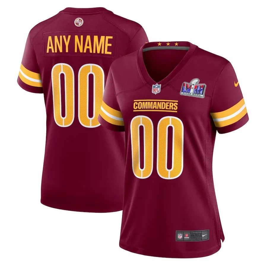 Custom Woman Washington Commanders Super Bowl LVIII Home Game Player Jersey - Burgundy -