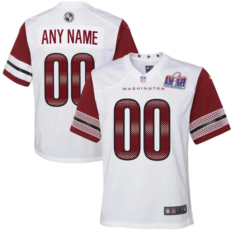 Custom Youth Washington Commanders Super Bowl LVIII Away Game Custom Player Jersey - White -