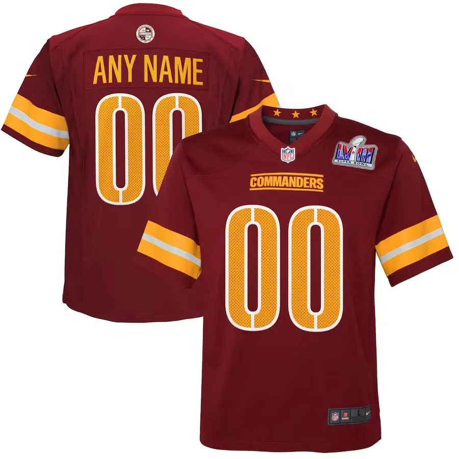 Custom Youth Washington Commanders Super Bowl LVIII Home Game Player Jersey - Burgundy -