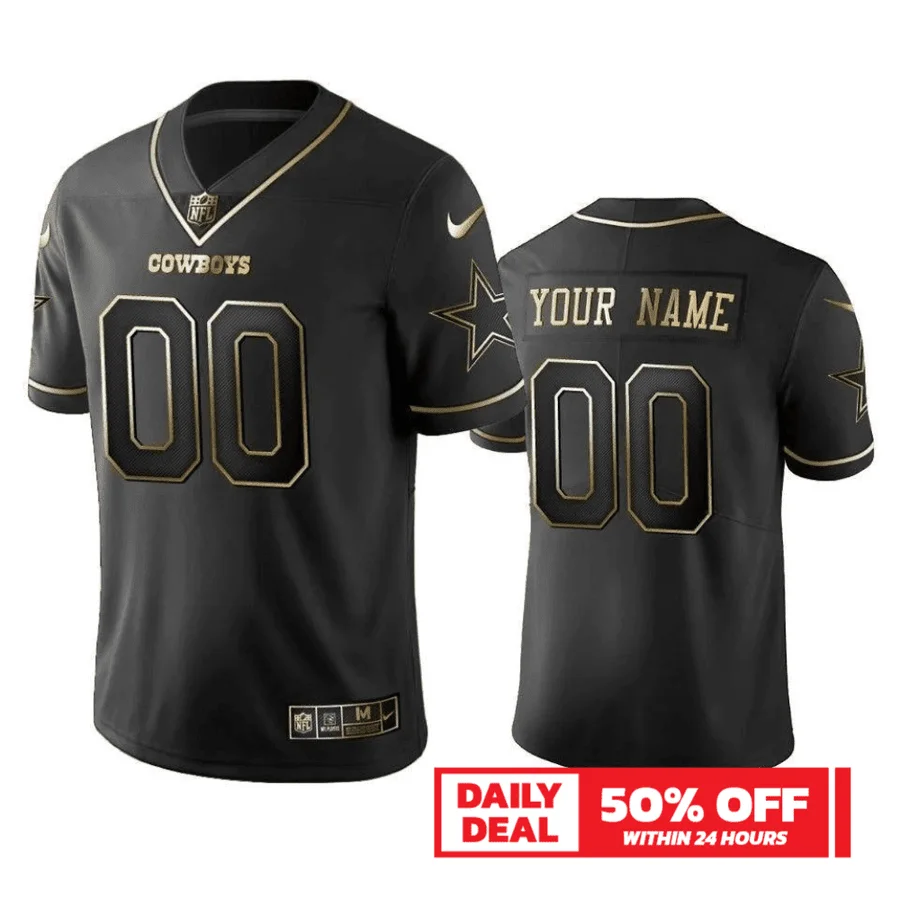 Men's 2019 Dallas Cowboys Custom Black Golden Edition Vapor Untouchable Limited Jersey -