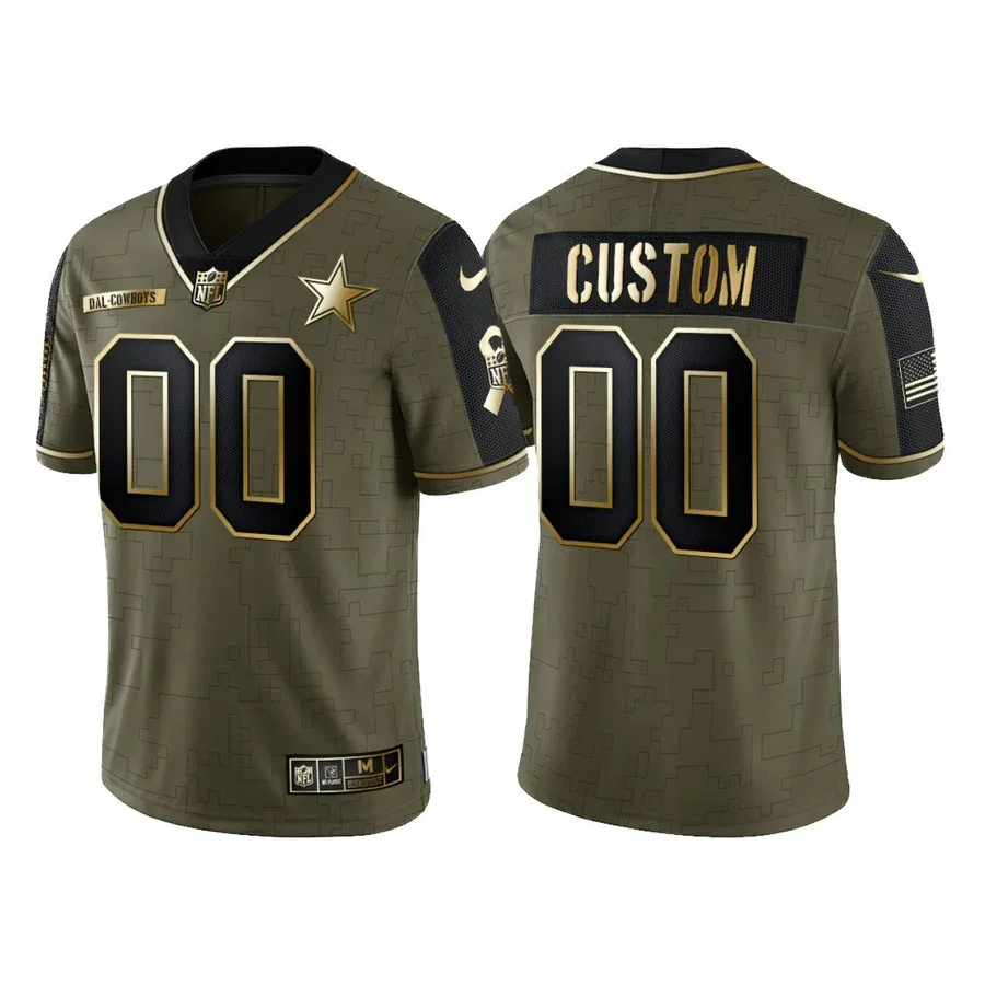 Men's Custom #00 Dallas Cowboys 2021 Salute To Service Golden Limited Jersey - Olive -
