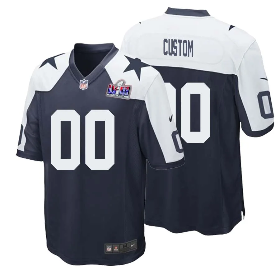 Men's Dallas Cowboys Super Bowl LVIII Alternate Custom Game Jersey - Navy -