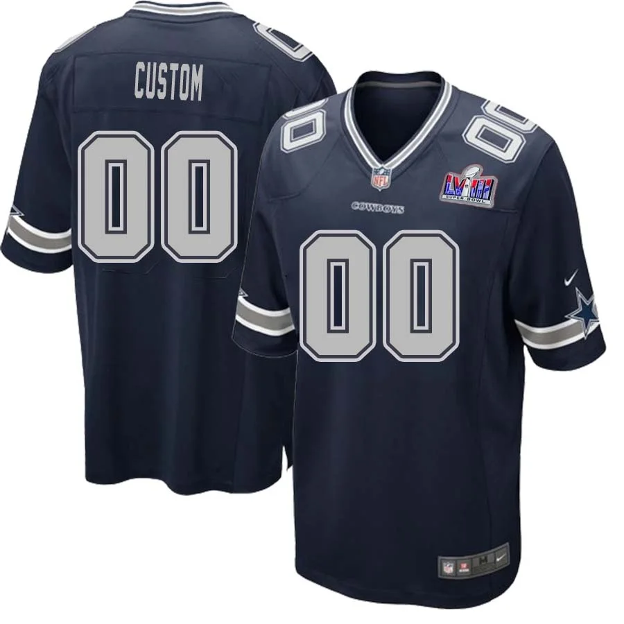 Men's Dallas Cowboys Super Bowl LVIII Home Custom Game Jersey - Navy -