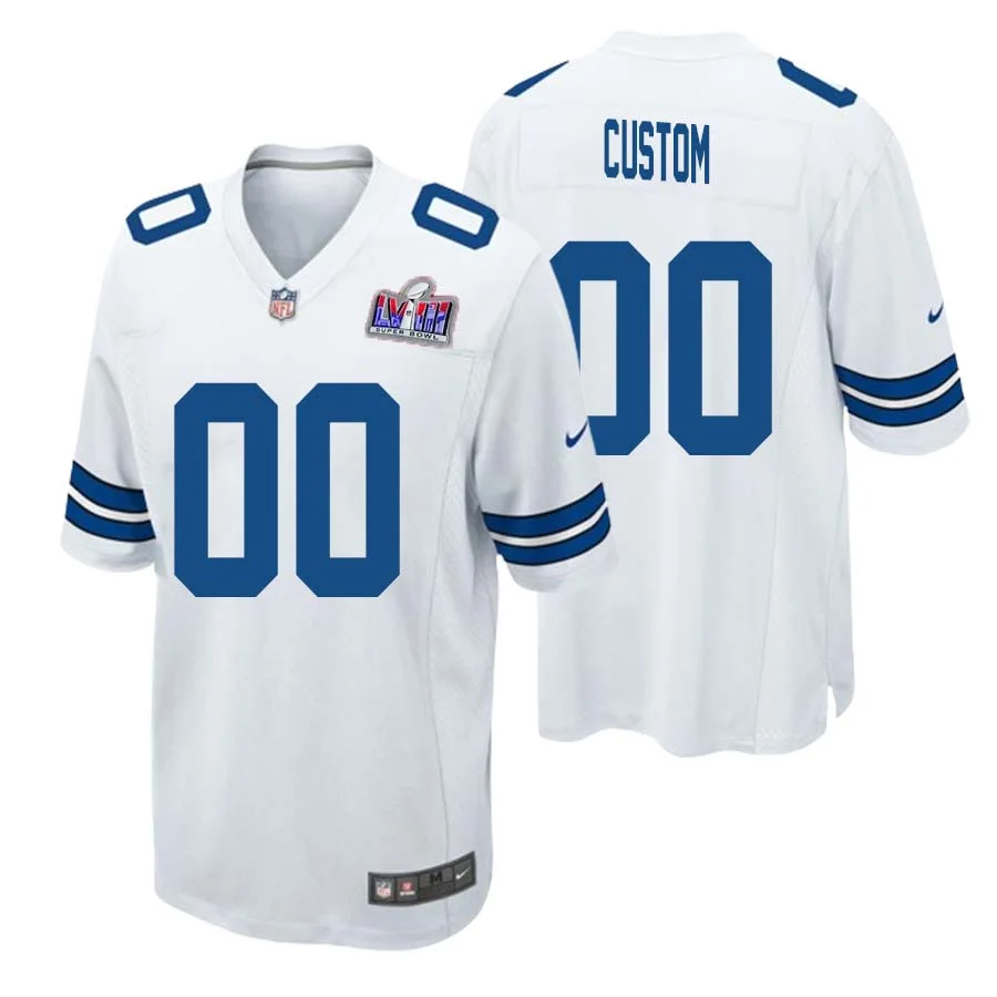 Men's Dallas Cowboys Super Bowl LVIII Road Custom Game Jersey - White -