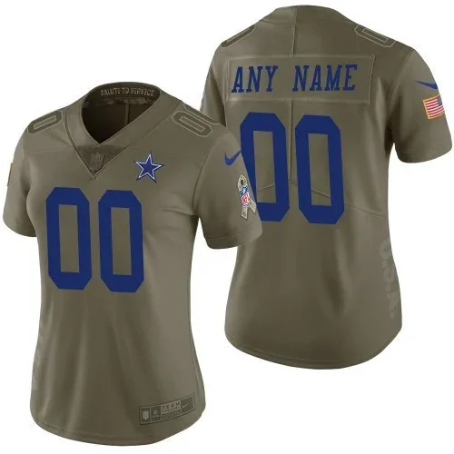 Woman's Dallas Cowboys Olive 2017 Salute to Service Limited Customized Jersey -