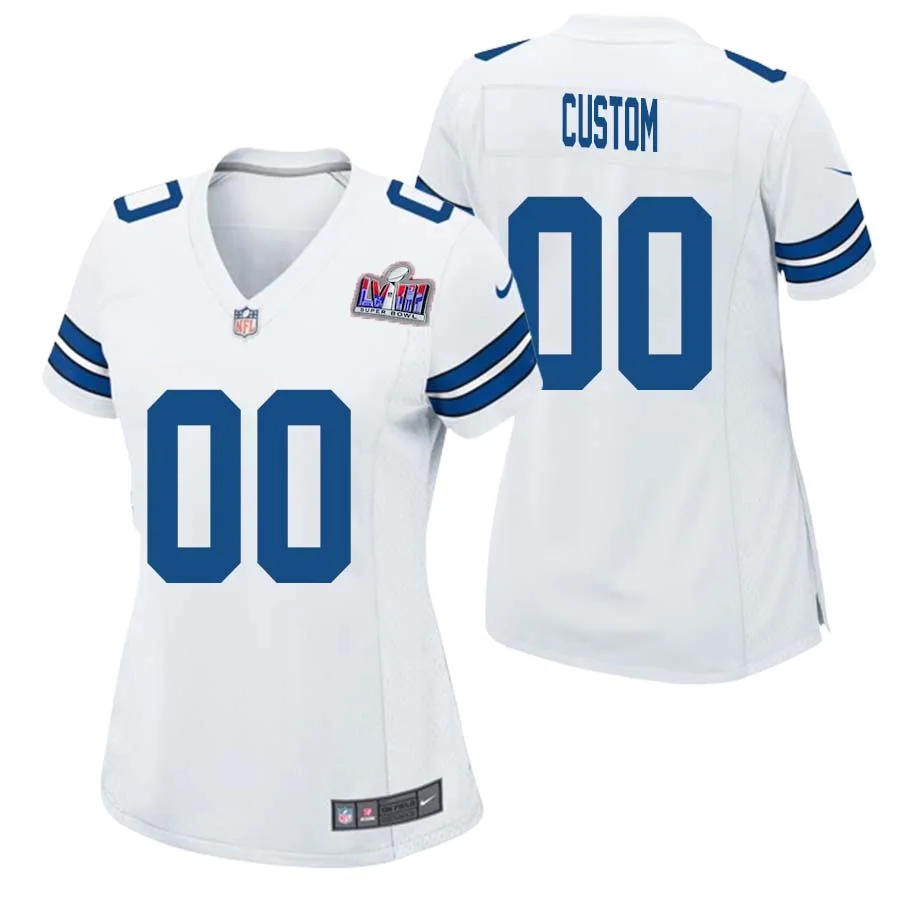 Woman's Dallas Cowboys Road Super Bowl LVIII Custom Game Jersey - Navy -