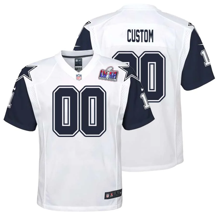 Youth's Dallas Cowboys Super Bowl LVIII Alternate Custom Game Jersey - Navy -