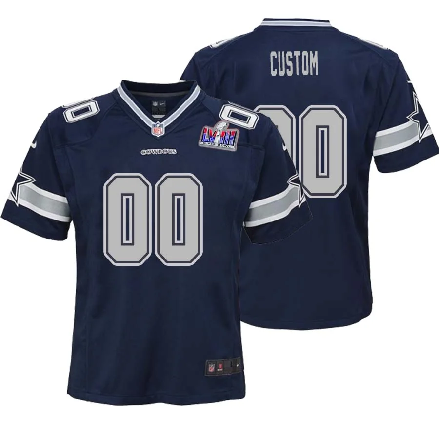 Youth's Dallas Cowboys  Super Bowl LVIII Home Custom Game Jersey - Navy -