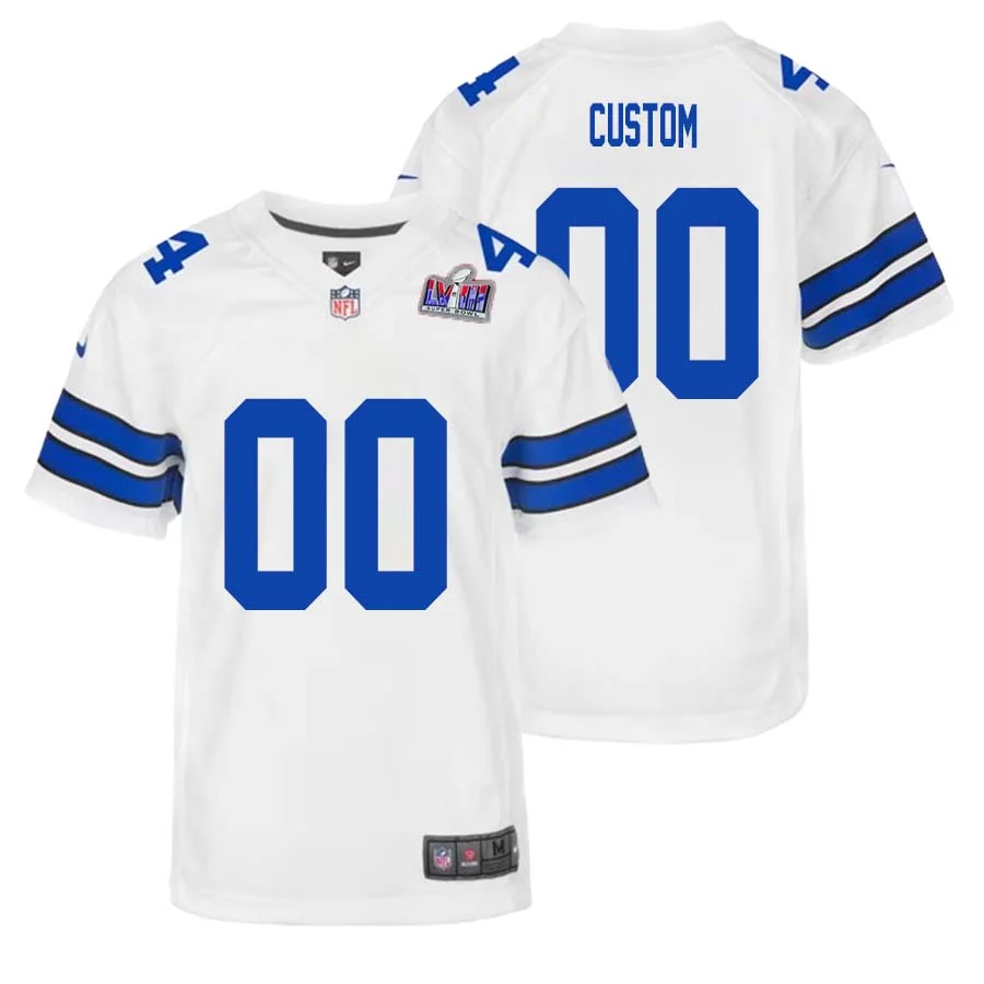 Youth's Dallas Cowboys Super Bowl LVIII Road Custom Game Jersey - White -