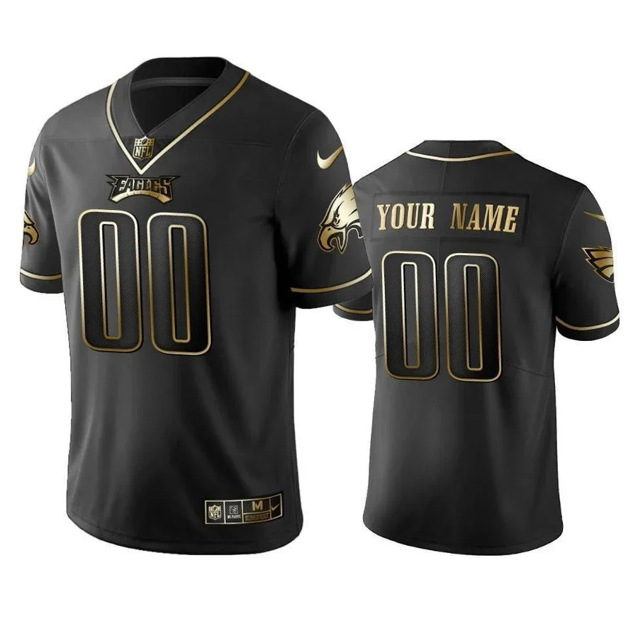 Men's 2019 Philadelphia Eagles Custom Black Golden Edition Vapor Untouchable Limited Jersey -
