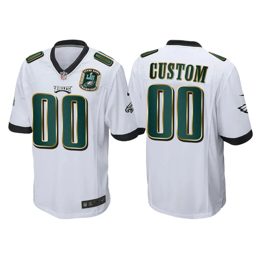 Men's Philadelphia Eagles #00 Custom White Super Bowl LII Champions Patch Game Jersey -