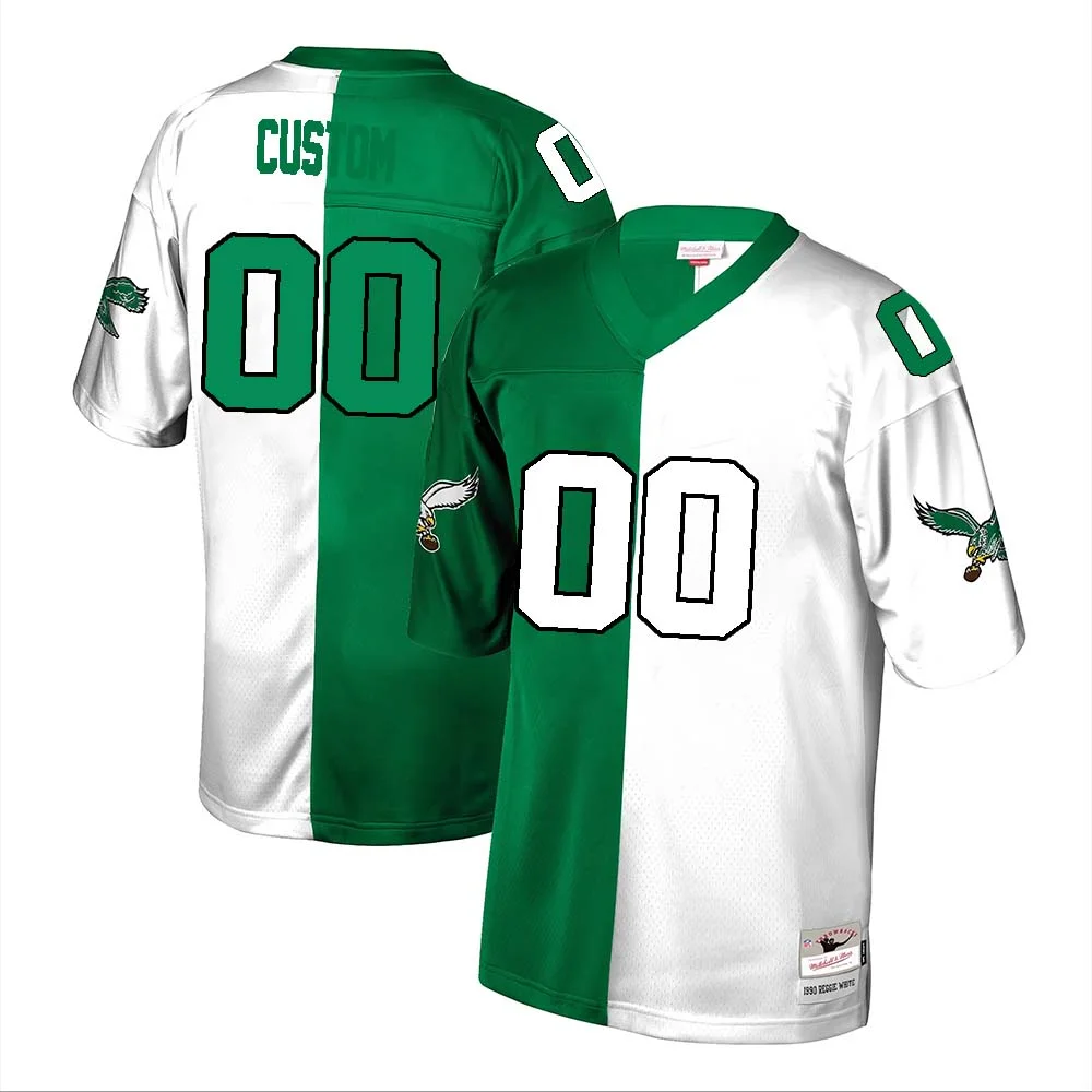 Philadelphia Eagles Custom Men Spilit White Green Jersey -