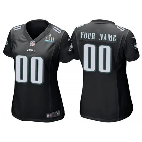 Woman's Philadelphia Eagles Black Super Bowl LII Bound Game Customized Jersey -