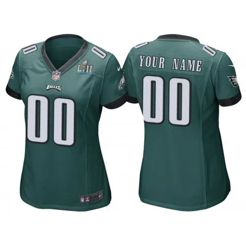 Woman's Philadelphia Eagles Green Super Bowl LII Bound Game Customized Jersey -