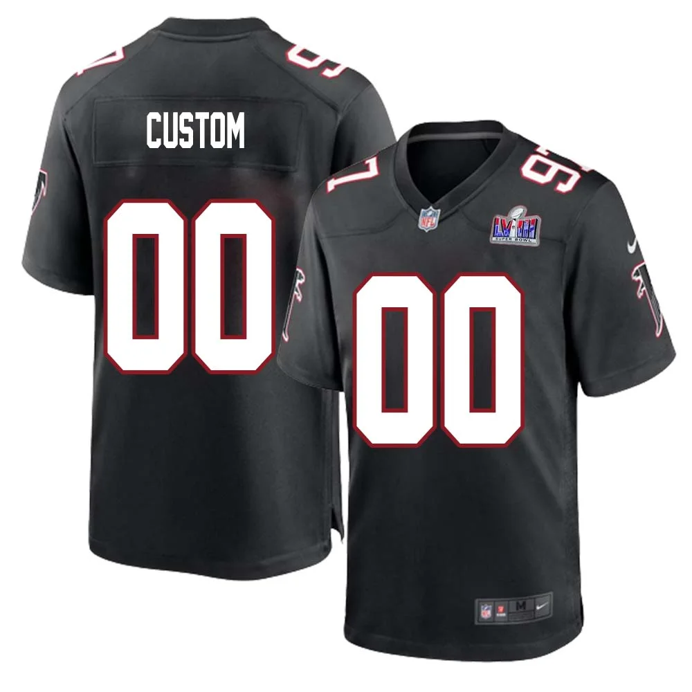 Custom Atlanta Falcons Home Super Bowl LVIII Game Jersey Black Mens -