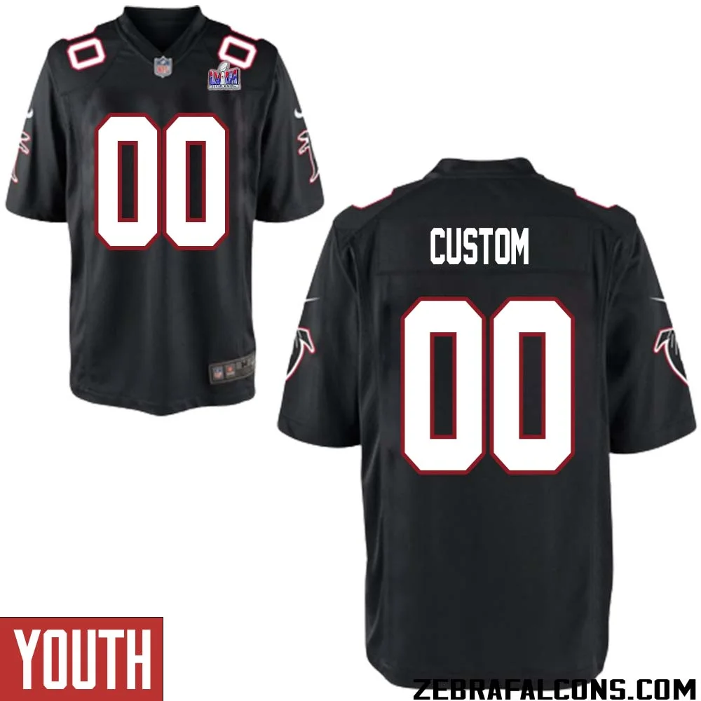 Custom Atlanta Falcons Super Bowl LVIII Alternate Game Jersey Black Youth -
