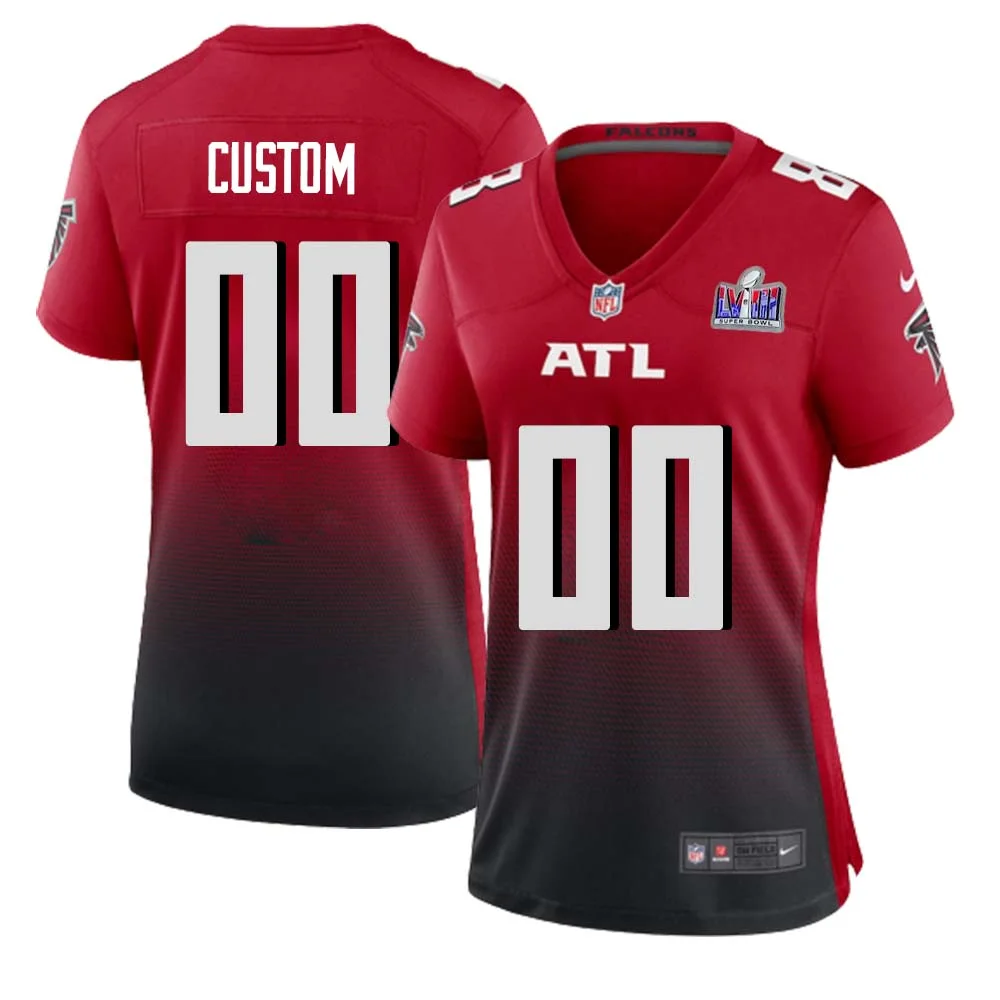 Custom Atlanta Falcons Super Bowl LVIII Alternate Game Jersey Red Womans -