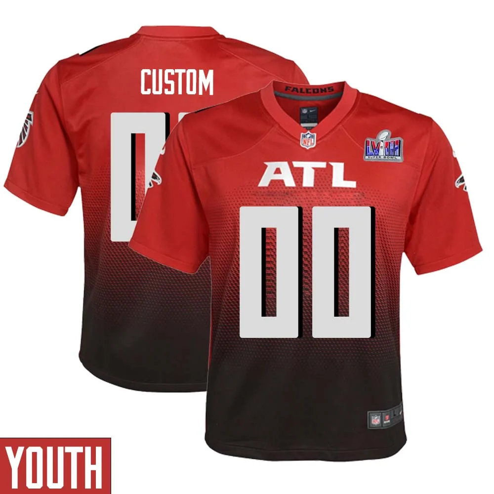 Custom Atlanta Falcons Super Bowl LVIII Alternate Game Jersey Red Youth -