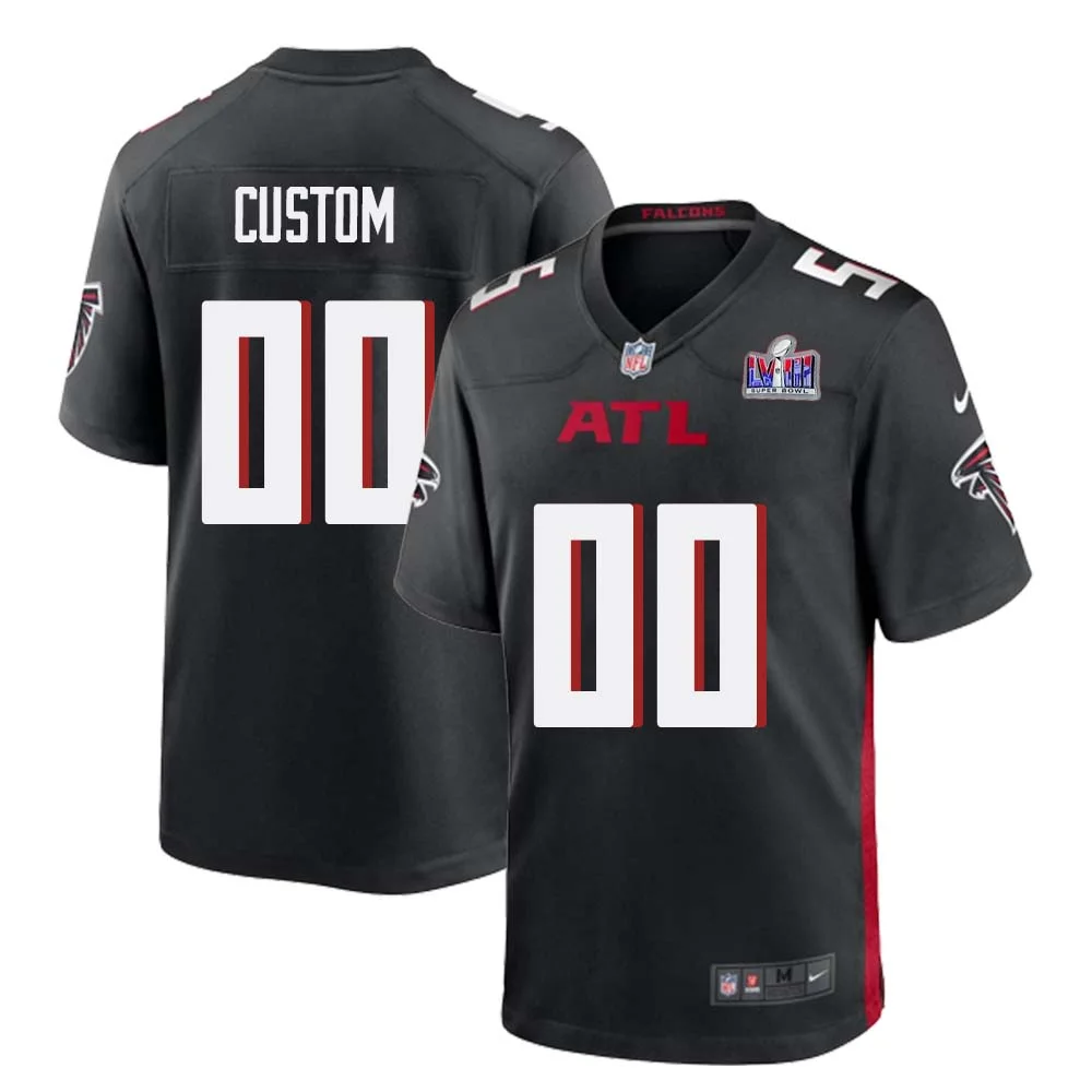 Custom Atlanta Falcons Super Bowl LVIII Home Game Jersey Black Mens -