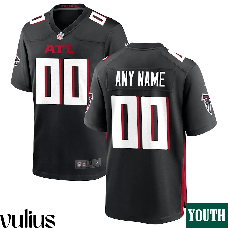 Custom Falcons Jersey, Black Youth's, Home Custom Game Jersey -