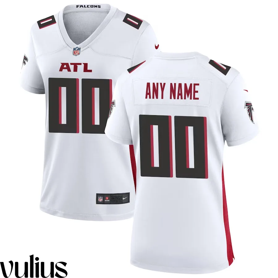 Custom Falcons Jersey, White Woman's, Road Custom Game Jersey -