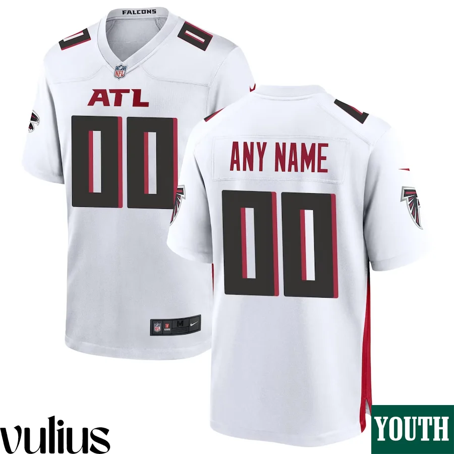 Custom Falcons Jersey, White Youth's, Road Custom Game Jersey -