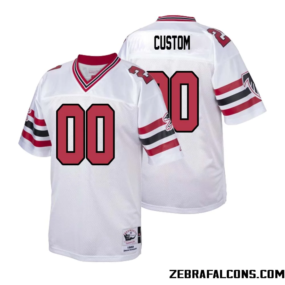 Custom Men Mitchell & Ness White Atlanta Falcons 2004 Authentic Throwback Retired Player Jersey -