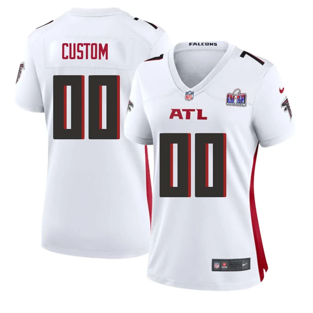 Custom Woman White Atlanta Falcons Super Bowl LVIII Away Game Player Jersey -