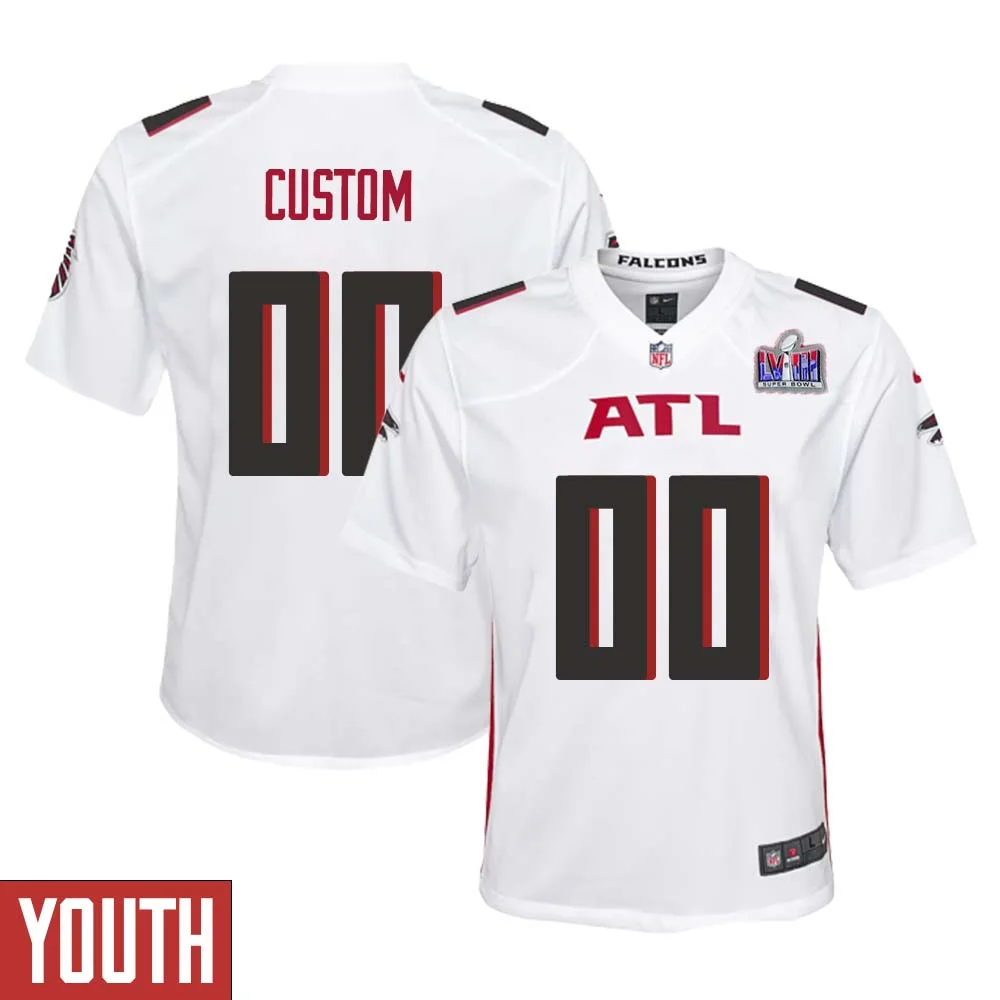 Custom Youth White Atlanta Falcons Super Bowl LVIII Away Game Player Jersey -
