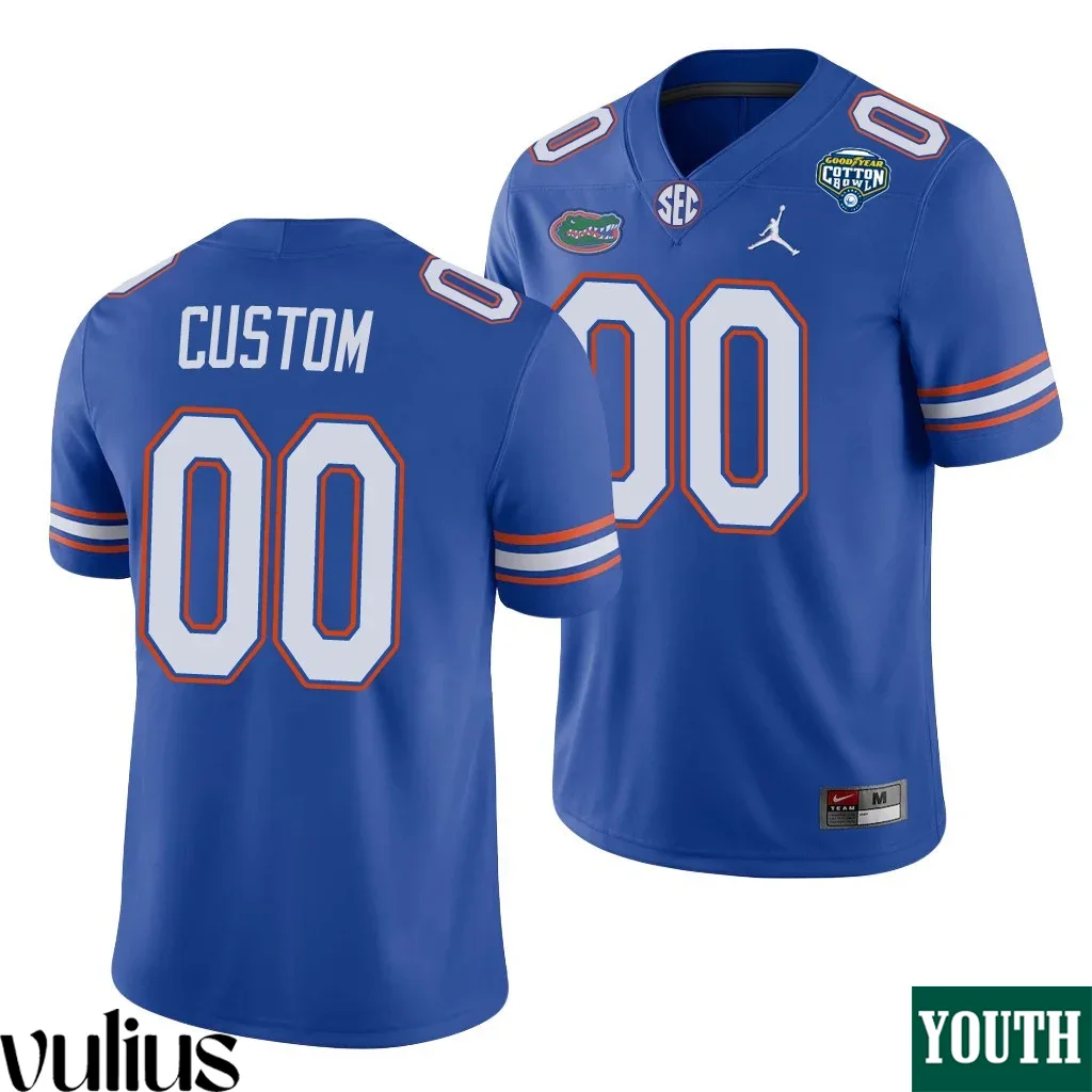 Custom Florida Gators Jersey, Royal Youth's, 2020 Cotton Bowl Game Jersey -