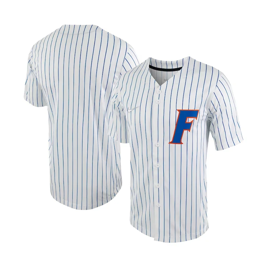 Custom Florida Gators Jersey, White/Royal Men's, Pinstripe  Full-Button Baseball Jersey