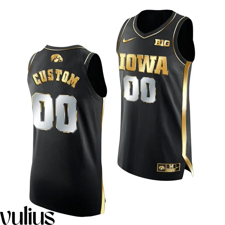 Custom Iowa Hawkeye Jersey, Black Men's, 2020-21 Black Golden Edition Limited Jersey -